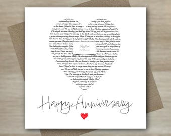 Custom Song Lyrics Heart Card, Wedding Song Gift, Personalised Anniversary Keepsake