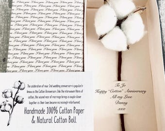 Natural Cotton Boll in Personalised Gift Box – 2nd Anniversary Gift for Him