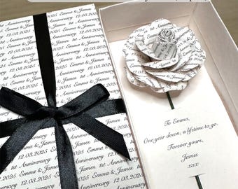 Personalised 1st Anniversary Gift for Him – Paper Rose and Box Unique Keepsake