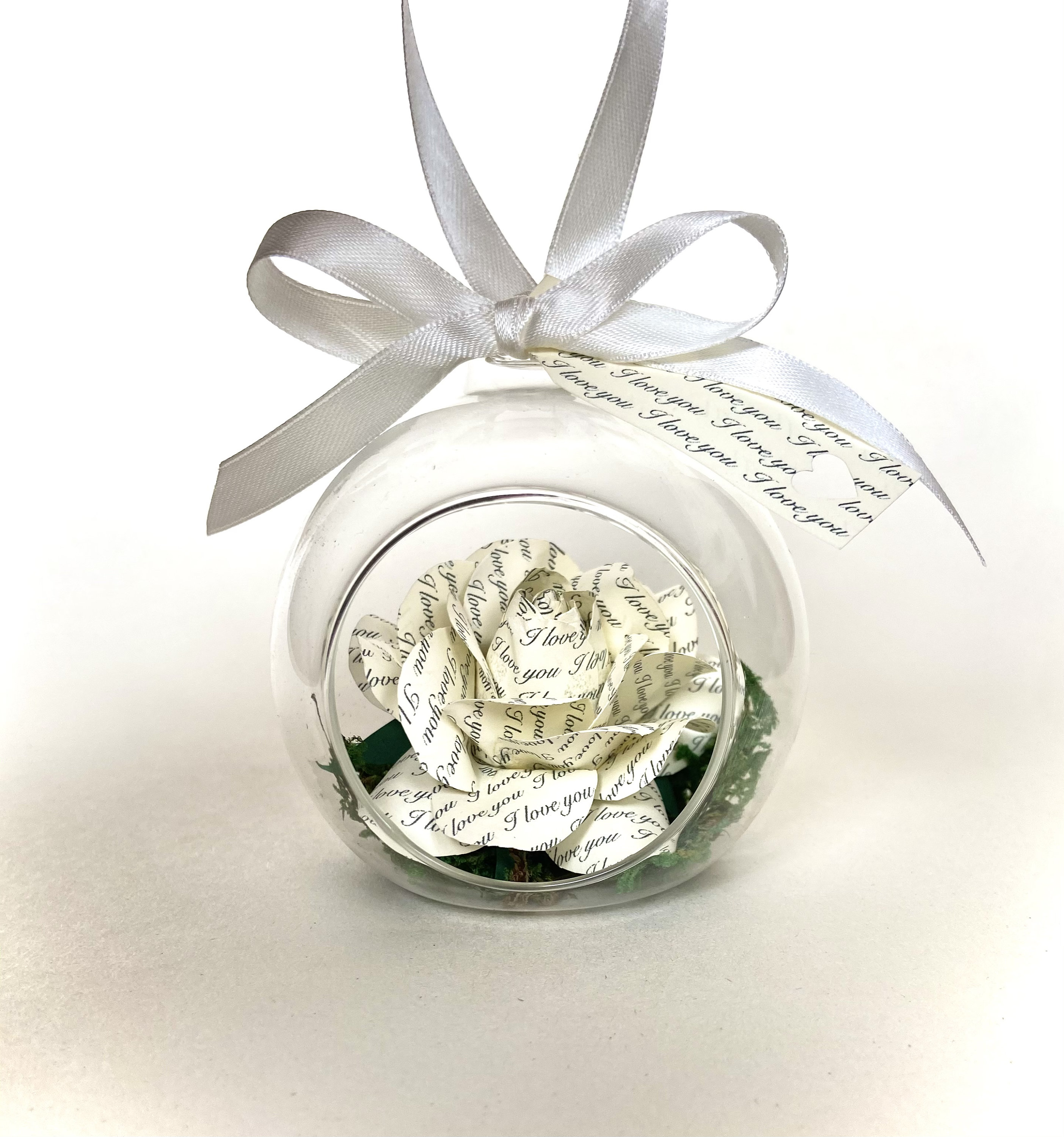 Personalised Paper Rose in Glass Globe, First Anniversary Gift, Vintage Decoration, Best Teacher Gift, Romantic Gift, Couple Gift, For Her