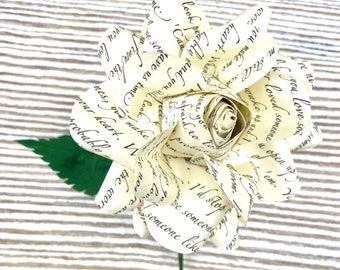Personalised Rose, First Paper Anniversary Gift, Lyric Art