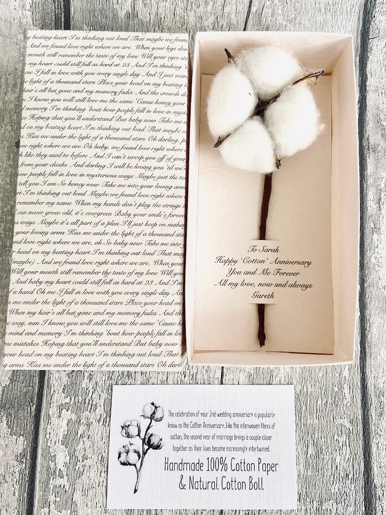 Coton naturel personnalisé cadeau pour deuxième anniversaire de mariage de coton, cadeau pour elle et lui, cadeau pour couple, 2e anniversaire de mariage image 10