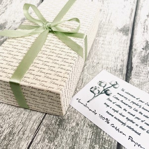 Personalised Cotton Rose and Box, Cotton Second Wedding Anniversary Gift For Him and Her, Gift For Couple, 2nd Anniversary Gift Sage green ribbon
