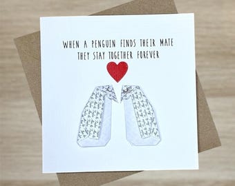 Origami Penguin Personalised Love Card – Handmade 3D Penguin Greeting Card, Cute Valentine’s Day or Anniversary Card, Romantic Paper Gift