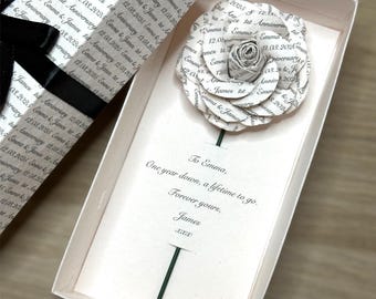 Personalised Paper Rose - First Anniversary Gift for Wife | Handmade Paper Keepsake