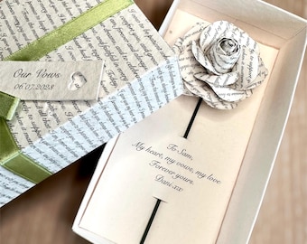 Personalised Wedding Vows Gift - First Anniversary Paper Rose and Keepsake Box