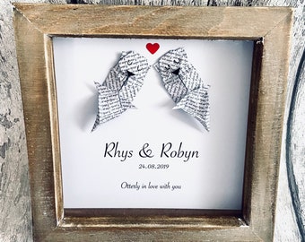 Personalised Origami Otters Framed Picture – First Paper Anniversary Gift - Valentines Day for Boyfriend