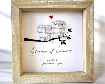 Personalised 1st Anniversary Paper Gift for Him, Custom Print Origami Owls, Framed 3D Picture Wedding Keepsake for Her
