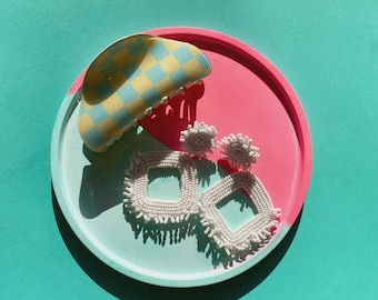 Pink & Mint Round Tray - Abstract Home Decor - Dopamine Decor, Maximalist Decor