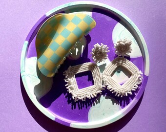 Purple & Teal Round Tray - Abstract Home Decor - Dopamine Decor, Maximalist Decor