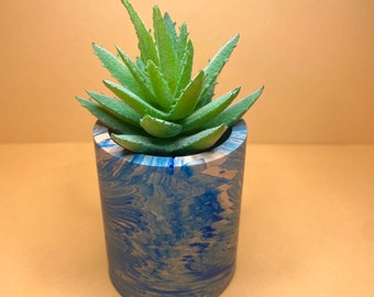 Orange Marbled Mini Plant Pot - Pen Cup, Make Up Brush Holder  - Dopamine Decor, Maximalist Decor
