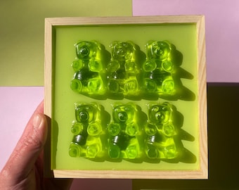 Green Gummy Bear Wall Art - 6 x 6 - Maximalist Decor, Dopamine Decor, 3D Wall Art, Green Home Decor