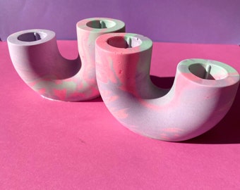 Abstract Candle Holders - Pink & Purple Taper Candle Holders - Maximalist Home Decor, Dopamine Decor