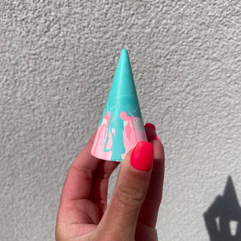 Colorful Ring Holders Cone Ring Holder Maximalist Home Decor, Dopamine Decor B) Teal & Pink
