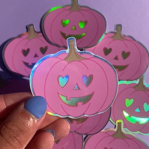 Pink Pumpkin Halloween Sticker - Pastel Halloween - Holographic Sticker
