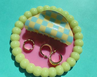 Yellow & Pink Color Block Trinket Dish - Bubble Coaster, Maximalist Home Decor, Dopamine Decor, Abstract Decor