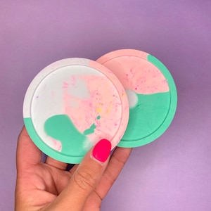 Teal and Purple Coaster Set - The Spring Aura Collection - Dopamine Decor, Maximalist Decor