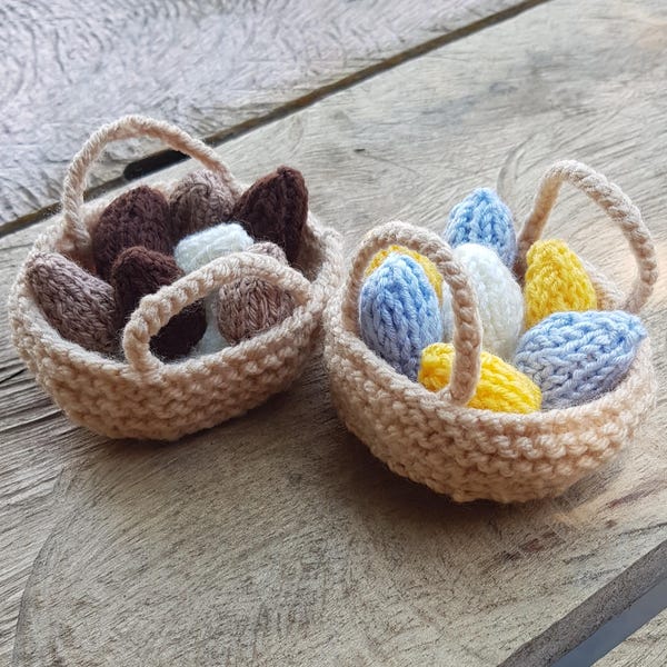 Gebreid mandje met mini-eieren en mandje met babybreipatroon pdf-download
