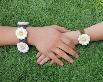 Pulseira de margaridas de tricô e padrão de corrente: PDF de tricô fácil (download digital)