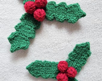 Padrão de azevinho e frutas vermelhas em tricô: decoração de Natal faça você mesmo (download em PDF)