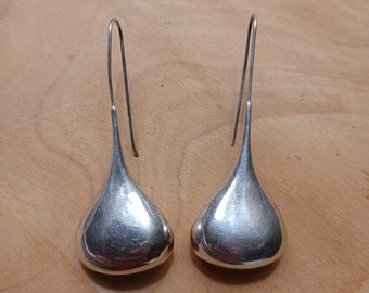 Vintage 925 sterling silver puffy teardrop raindrop dangle earrings 2.5 inch long, gift for her, mother's day gift