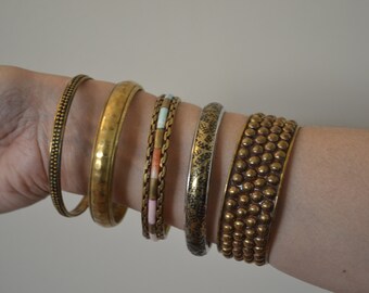 Set of Three Gold Colored Brass Cuff Bracelets with Two sterling silver tube Set White CZ/'s 0031