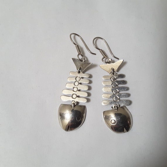Vintage Taxco sterling silver fish skeleton dangle