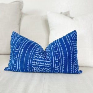 Blue Decor Pillow Cover, Mud Cloth Decorative Pillow Cover 12”x20”