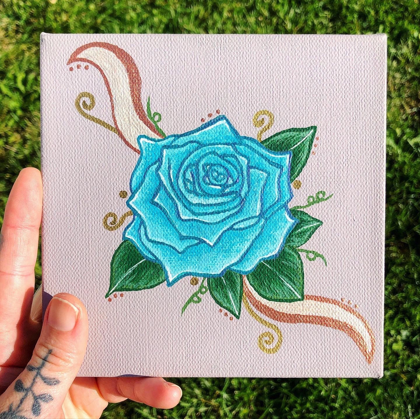 5x5 アクリル青いバラの絵画 - Etsy 日本