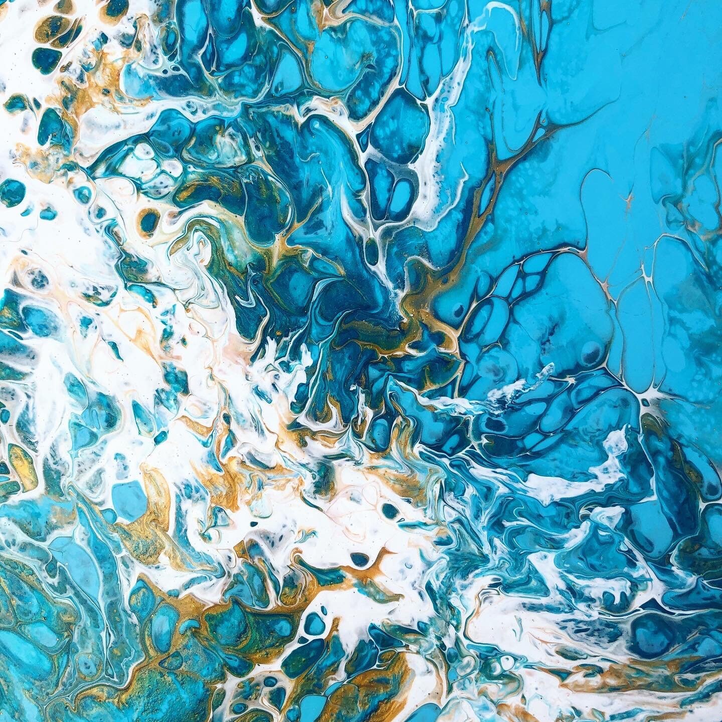 10x10 Blue White Gold Abstract Acrylic Fluid Pour Art Painting Etsy UK