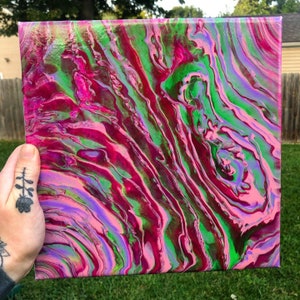 10x10 pink green purple abstract acrylic fluid art painting
