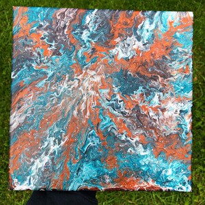 10x10 copper blue white black abstract fluid acrylic pour painting