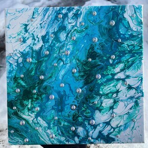 10x10 blau petrol weiß abstrakte flüssige Acryl für handgemachte Malerei