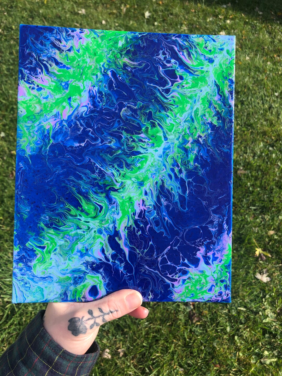 8x10 Blue Green Purple Abstract Acrylic Fluid Pour Art Painting Etsy