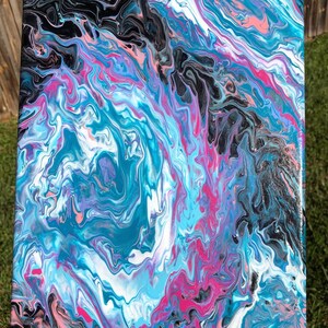 9x12 purple blue pink white black fluid abstract acrylic painting