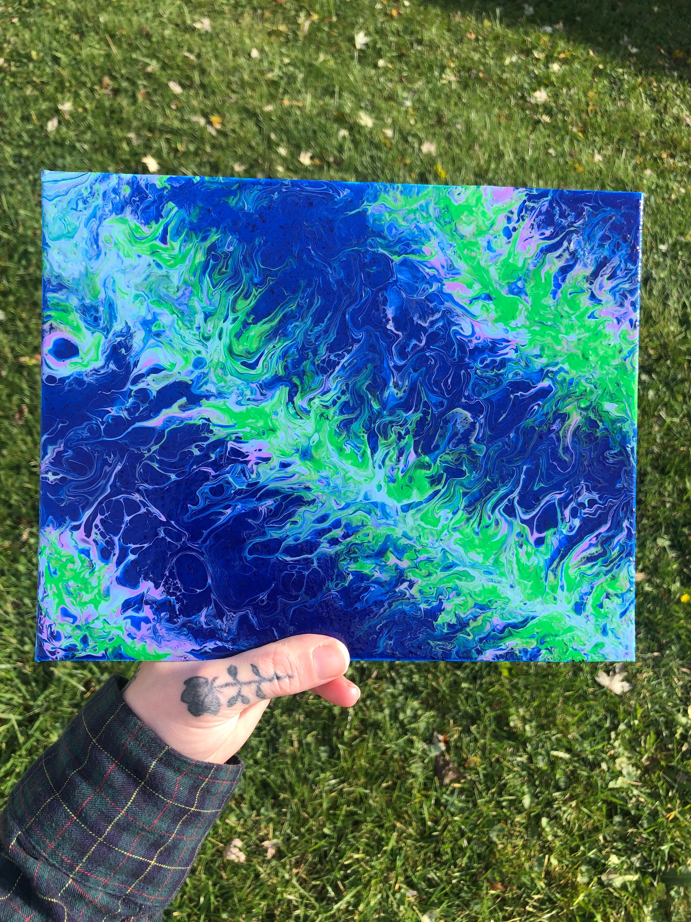 8x10 Blue Green Purple Abstract Acrylic Fluid Pour Art Painting Etsy