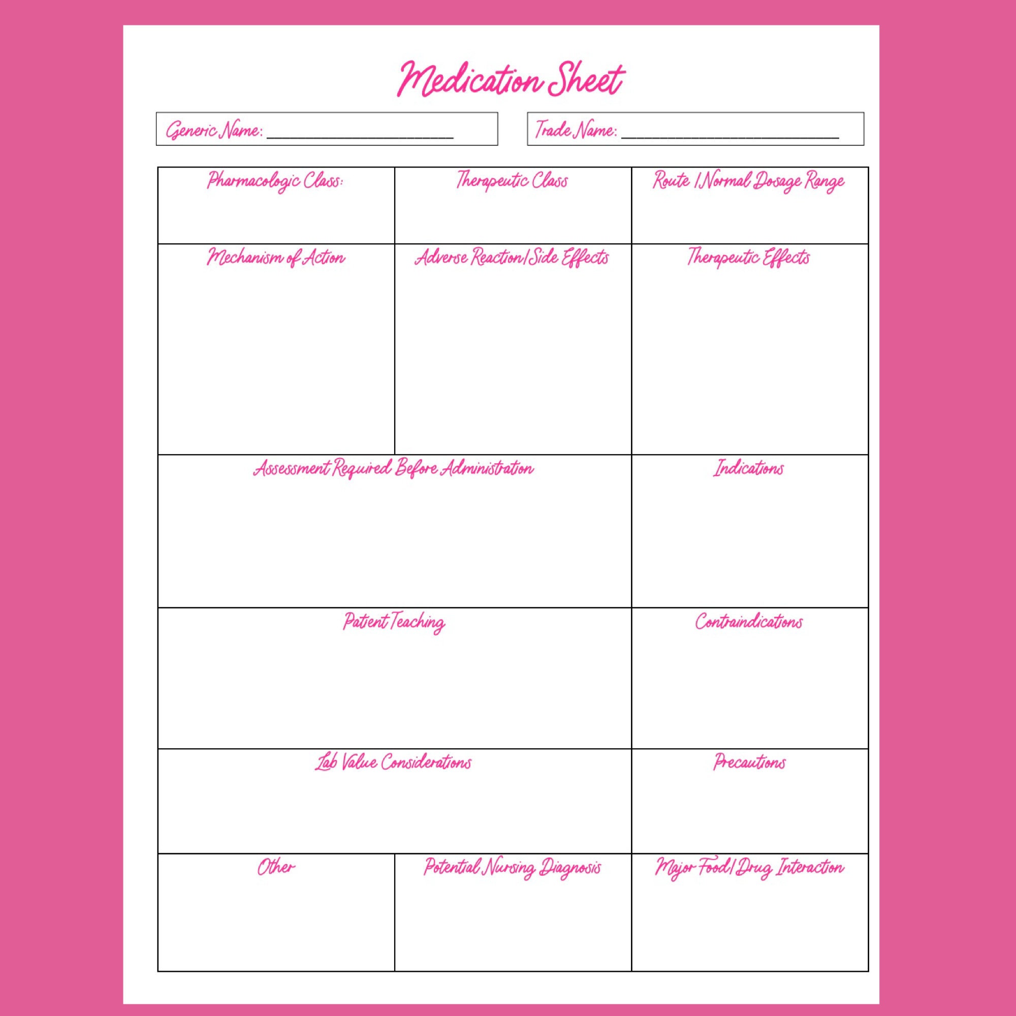 Medication Sheet Template Pertaining To Medication Card Template