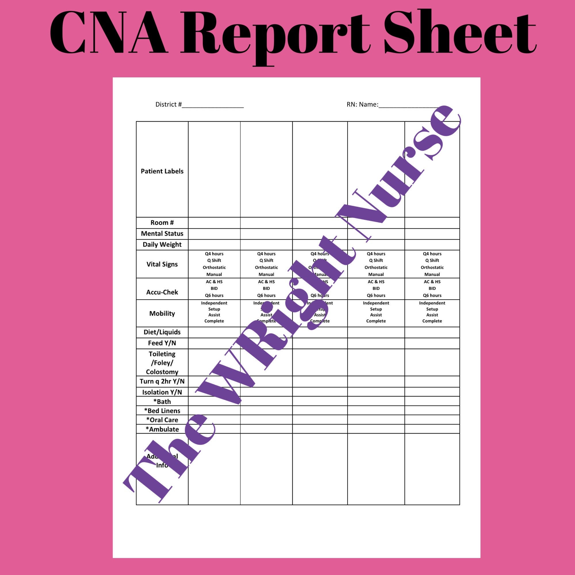 Nursing Assistant Free Cna Report Sheet Templates