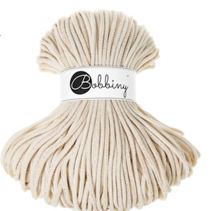 5mm Golden Natural Braided Cotton Cord, Bobbiny - Macrame Cord, Chunky Yarn, Cotton Rope, Craft Cord 108 Yards