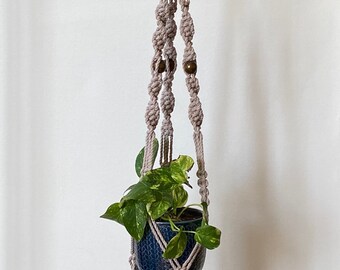 Macrame Plant Hanger, Hanging Pot Holder, Cotton Boho Pot Hanger With Wooden Beads