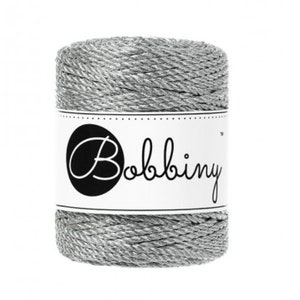 3mm Bobbiny Metallic Silver 3ply Macrame Rope, 54 yards (50 meters) - 3-Strand Craft Rope