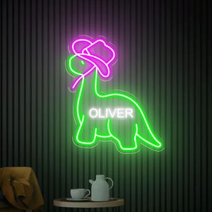 Dinosaur Custom Kids Name Neon Sign, Dinosaur Lover Gift, Led Wall Art Decor, Dinosaur Name Kid Bedroom Decoration, Dinosaur Door Light Sign