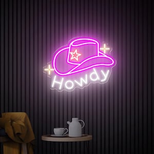 Howdy Cowboy Hat Neon Sign Light Up Cowboy Party Decor Custom Neon Sign Cowboy Hat Western Led Sign College Student Dorm Decor Birthday Gift