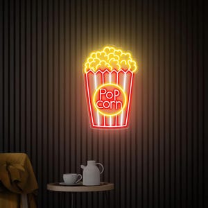 Pop Corn Neon Sign, Custom Snack Bar Neon Sign, Film Room Decor, Popcorn Neon Led Lights Dimmable, Neon Wall Art, Movie Time Led Sign