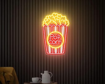Pop Corn Neon Sign, Custom Snack Bar Neon Sign, Film Room Decor, Popcorn Neon Led Lights Dimmable, Neon Wall Art, Movie Time Led Sign
