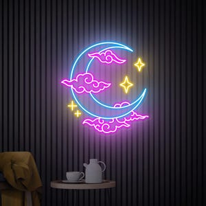 Moon Cloud Star Neon Sign, Neon Sign Art, Handmade Neon Gifts, Bedroom Neon Sign, Moon Led Wall Light, Custom Neon Light Sign