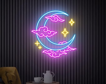 Moon Cloud Star Neon Sign, Neon Sign Art, Handmade Neon Gifts, Bedroom Neon Sign, Moon Led Wall Light, Custom Neon Light Sign