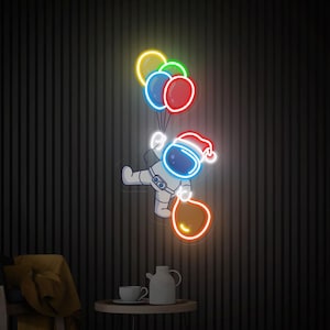 Letrero de neón LED de astronauta navideño, obra de arte acrílico con impresión UV, arte de pared de neón, letrero de neón personalizado para decoración de habitación infantil, regalo de Navidad para decoración de dormitorio