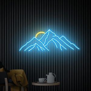 Mountain Sun Neon Sign, Mountain with Sunset Led Light Sign, Mountain Wall Art, Home Aesthetic Room Decor, Handmade Neon Housewarming Gifts
