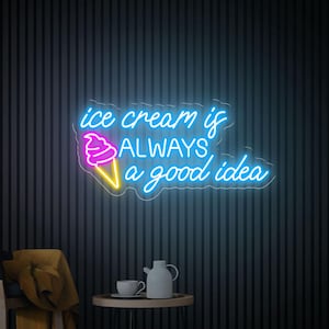 Ice Cream Neon Sign, Ice Cream Shop Decor, Ice Cream Cone Artwork, Custom Led Neon Sign, Cafe Decor, Custom Business Logo Sign Neon Bar Sign